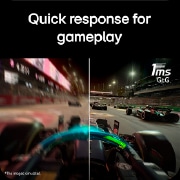 Imagen comparativa que muestra transiciones rápidas en pantalla habilitadas por un tiempo de respuesta de 1 ms (GtG), ofreciendo imágenes de juego más fluidas y receptivas en un monitor para juegos.